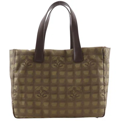 Pre-owned Chanel Khaki Nylon Canvas Tote Bag () In Brown