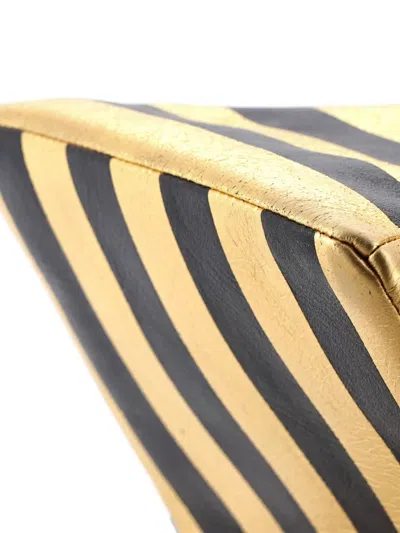 Pre-owned Chanel Kheops Pyramid Bag Striped Lambskin Clutch Bag In Black