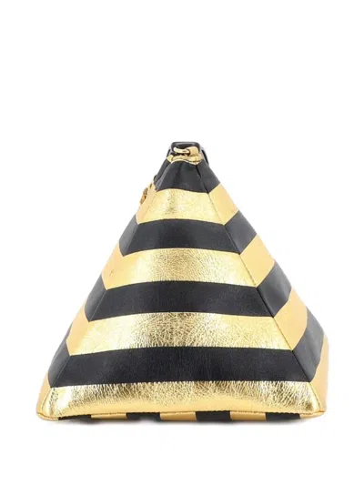 Pre-owned Chanel Kheops Pyramid Bag Striped Lambskin Clutch Bag In Black
