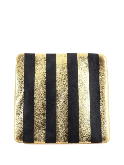 Pre-owned Chanel Kheops Pyramid Bag Striped Lambskin Clutch Bag In Black