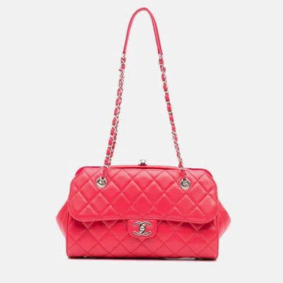 Pre-owned Chanel Kisslock Frame Flap Tote Cc Quilted Lambskin Bag In Pink
