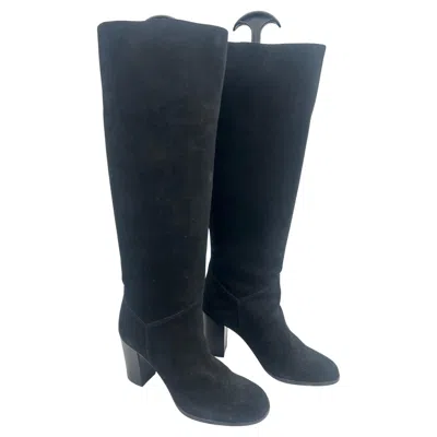 Pre-owned Chanel Knee High Black Suede Boots