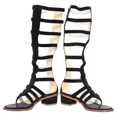 Pre-owned Chanel Knee-high Gladiators With Low Heel In Gray
