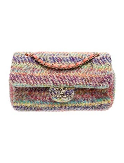 Pre-owned Chanel Knit Cc Flap Bag In Pink