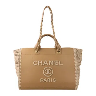 Pre-owned Chanel Knit Leather Tote Bag () In Sand