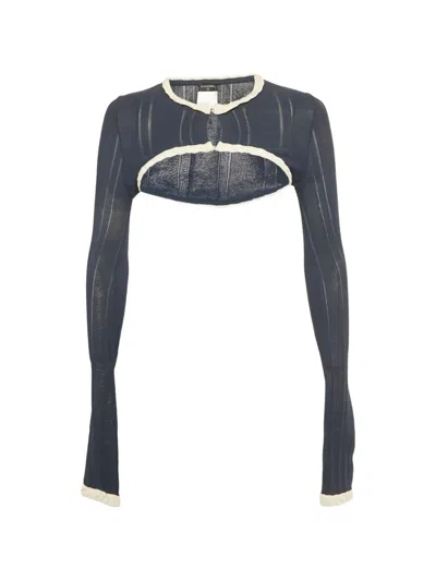 Pre-owned Chanel Knitted Long-sleeve Crop Top In Blue