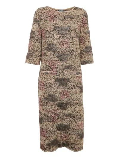 Pre-owned Chanel Knitted Midi Dress In Brown