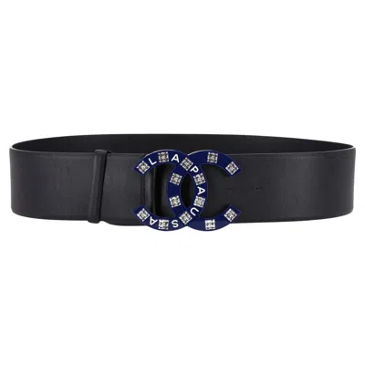 Pre-owned Chanel La Pausa 'cc' Logo Leather Belt In Black