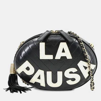 Pre-owned Chanel La Pausa Chain Shoulder Bag Leather Black White V Stitch Gold Metal Fittings