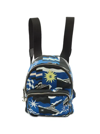 Pre-owned Chanel La Pausa Print Backpack In Blue