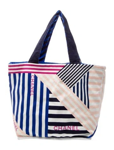 Pre-owned Chanel La Pausa Reversible Beach Tote In Blue