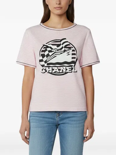 Pre-owned Chanel La Pausa Striped T-shirt In White