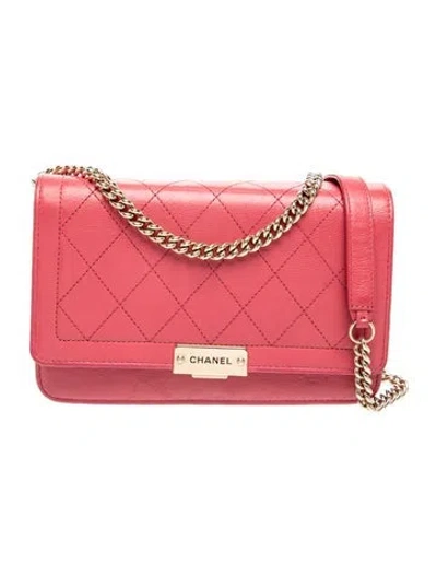 Pre-owned Chanel Label Click Wallet On Chain In Pink