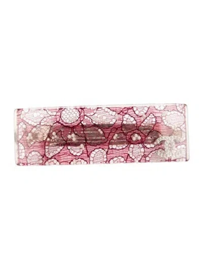 Pre-owned Chanel Lace And Pearl Interlocking Cc Hair Clip In Pink