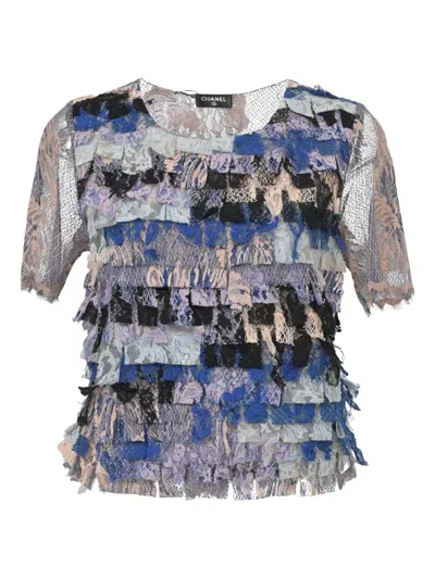 Pre-owned Chanel Lace Fringed Top In Blue