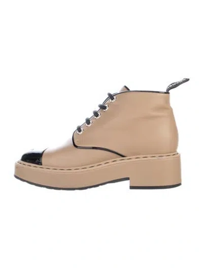 Pre-owned Chanel Lace Lace Trim Embellishment Lace-up Boots In Neutral