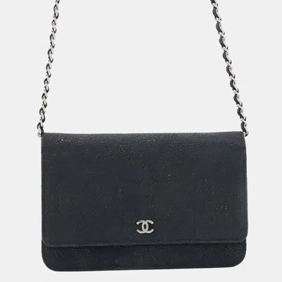 Pre-owned Chanel Lace Leather Wallet On Chain