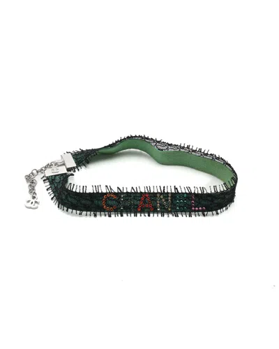 Pre-owned Chanel Lace Logo Choker In Green