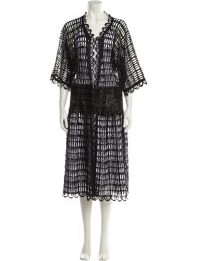 Pre-owned Chanel Lace Pattern V-neck Sweater In Black