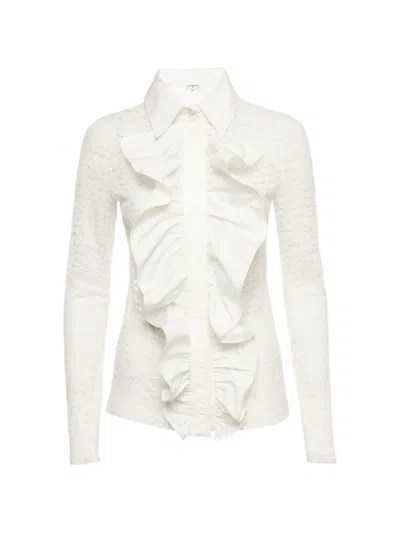 Pre-owned Chanel Lace Ruffled Blouse In White