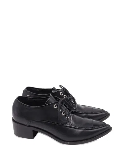 Pre-owned Chanel Lace-up Pointed-toe Leather Oxford Shoes In Black