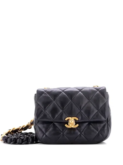 Pre-owned Chanel Lacquered Metal Cc Flap Bag Quilted Lambskin Mini Crossbody Bag In Black