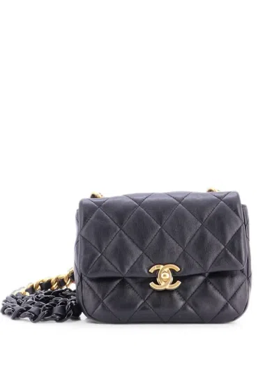 Pre-owned Chanel Lacquered Metal Cc Flap Bag Quilted Lambskin Mini Crossbody Bag In Black