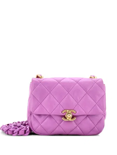 Pre-owned Chanel Lacquered Metal Cc Flap Bag Quilted Lambskin Mini Crossbody Bag In Purple