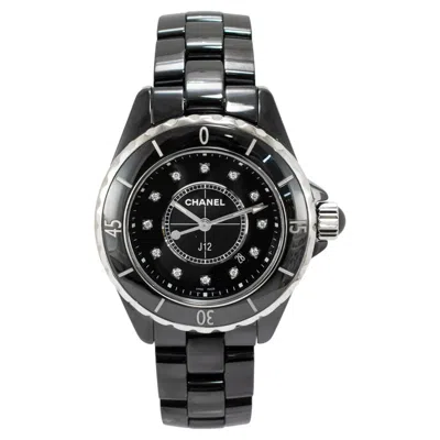 Pre-owned Chanel Ladies  J12 Black Ceramic 33mm H1625 Icon 12 Diamond Steel Quartz Watch
