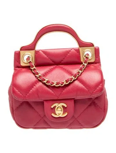 Pre-owned Chanel Lady Handle Card Holder In Red