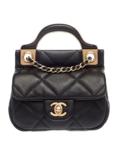 Pre-owned Chanel Lady Handle Card Holder W/ Chain In Black