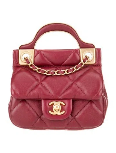 Pre-owned Chanel Lady Handle Card Holder W/ Chain In Burgundy