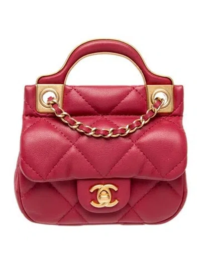 Pre-owned Chanel Lady Handle Card Holder W/ Chain In Pink