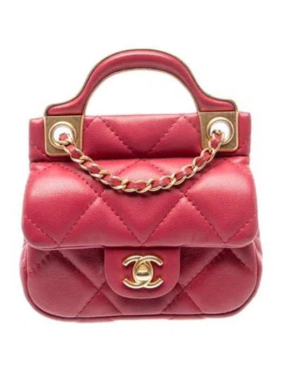 Pre-owned Chanel Lady Handle Card Holder W/ Chain In Red