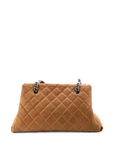 Pre-owned Chanel Lady Pearly Tote Quilted Iridescent Caviar Large Shoulder Bag In Brown