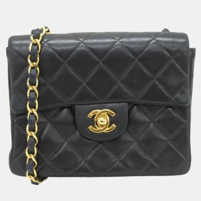 Pre-owned Chanel Lamb Leather Turnlock Coco Mark Matelasse Mini Square Chain Shoulder Bag Black