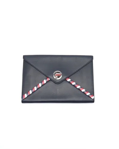 Pre-owned Chanel Lambskin Airlines Envelope Clutch Bag In Blue