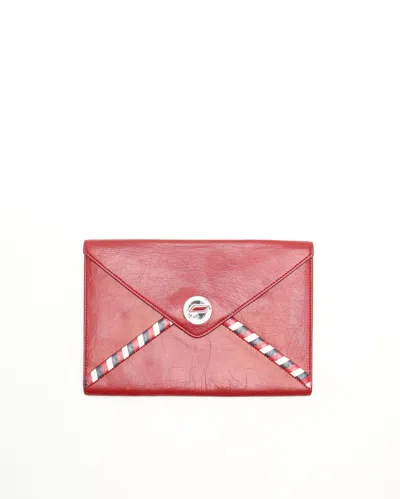 Pre-owned Chanel Lambskin Airlines Envelope Clutch Bag In Red