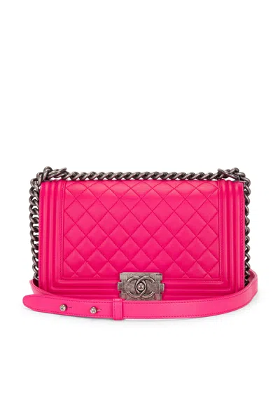 Pre-owned Chanel Lambskin Boy Bag In Pink