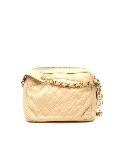 Pre-owned Chanel Lambskin Cc Charm Bag In Sand