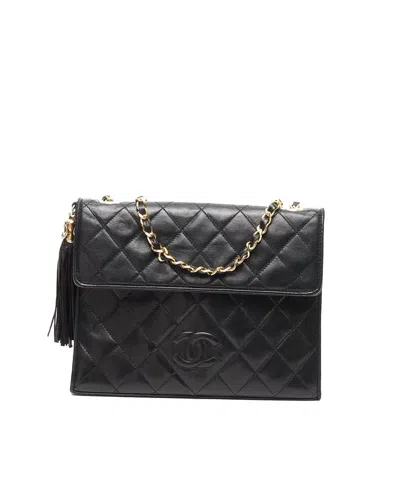 Pre-owned Chanel Lambskin Cc Quilted Tassel Bag In Black