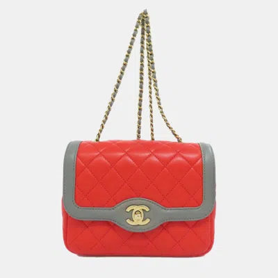 Pre-owned Chanel Lambskin Chain Shoulder Coco Mark Bag In Grey