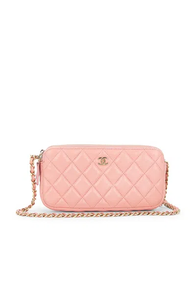 Pre-owned Chanel Lambskin Double Zip Clutch