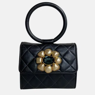 Pre-owned Chanel Lambskin Evening Bag With Pearls And Jewell Bracelet Bag In Black