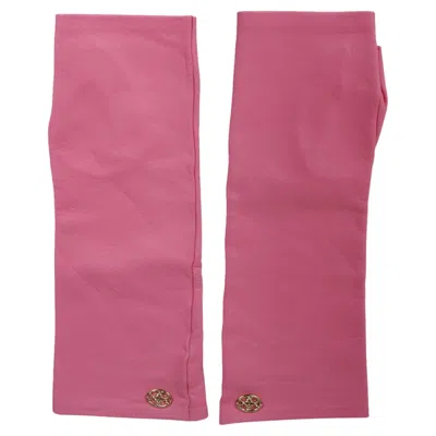 Pre-owned Chanel Lambskin Fingerless C Long Gloves Pink Size 8 18k Gold Cc Logo