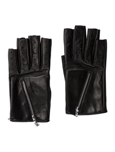 Pre-owned Chanel Lambskin Fingerless Gloves In Black