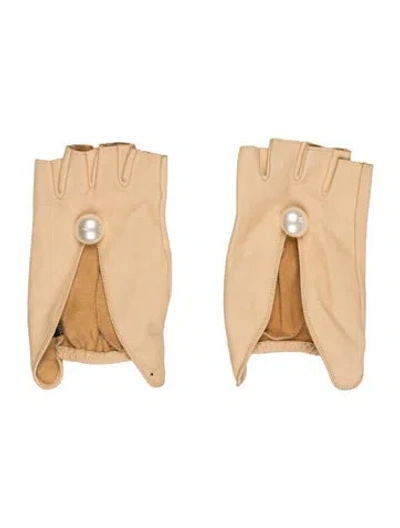 Pre-owned Chanel Lambskin Fingerless Gloves In Neutrals
