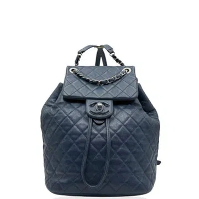 Pre-owned Chanel Lambskin Flap Backpack In Blue