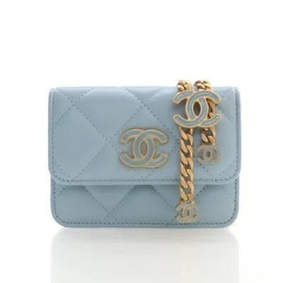Pre-owned Chanel Lambskin Flap Belt Bag Mini In Blue