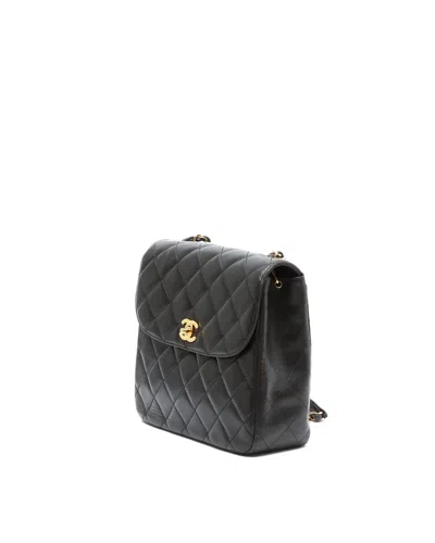 Pre-owned Chanel Lambskin Flap Chain Bag In Black